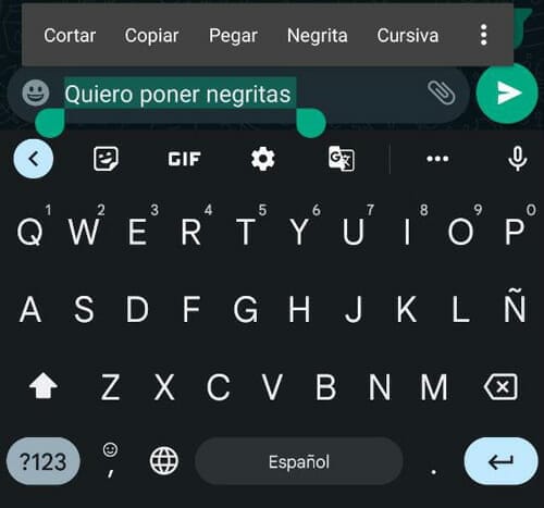 Poner negritas en WhatsApp desde el menú desplegable