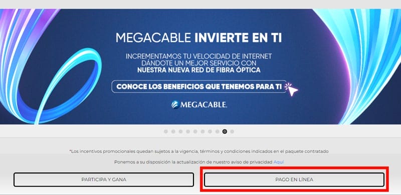 Megacable, pago en línea desde la página de internet.